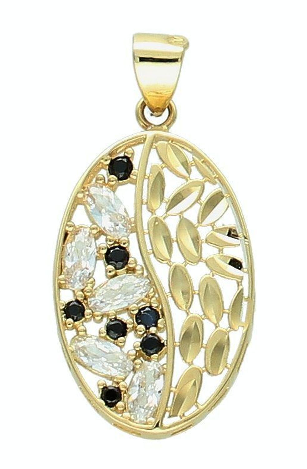 Złota zawieszka 585 owalna z czarnymi cyrkoniami ażurowy wzór ZA 7446A 585.jpg